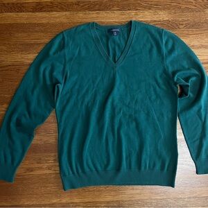SOLD Lands End supima v-neck sweater M 10 12 preppy green tennis classic